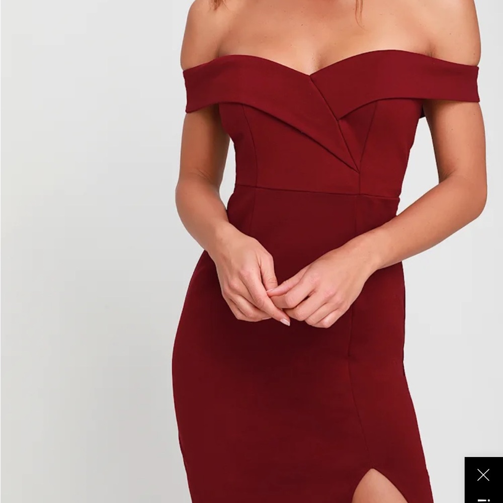 Lulu's Off-Shoulder Burgundy Bodycon Dress - Picture 5 of 5